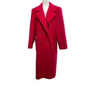 Vintage Leslie Fay Red Wool Full Length Coat Sz 12 Double Breasted Notch Collar